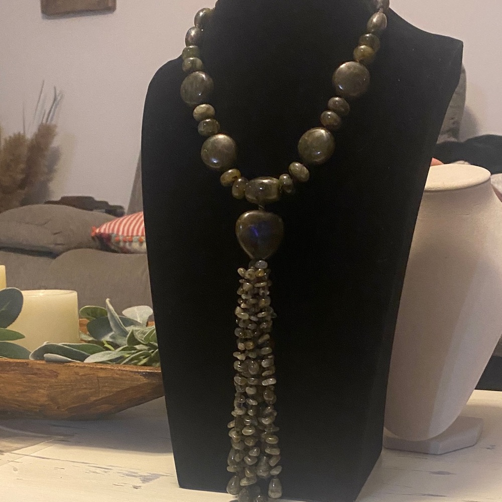 Chunky Labradorite Necklace with Labradorite Tassel